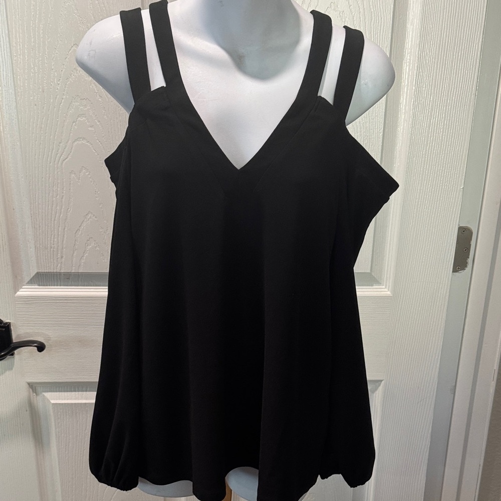 INC International Concepts Black Double-Strap Blouse